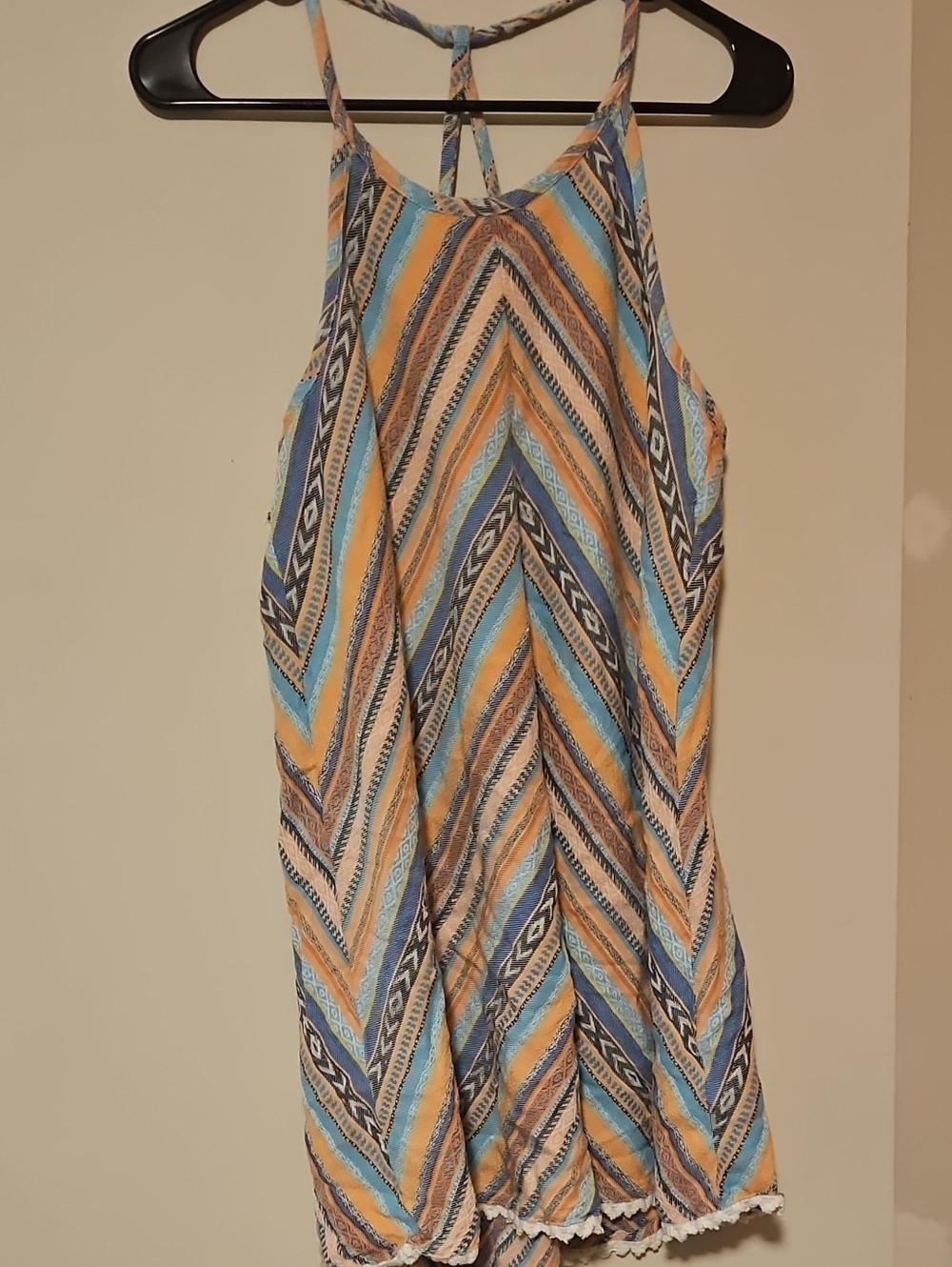 Rip Curl Chevron Halter Mini Dress in Blue and Tan